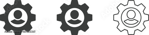 Three Gear Icons with User Profile Silhouette Inside wheel