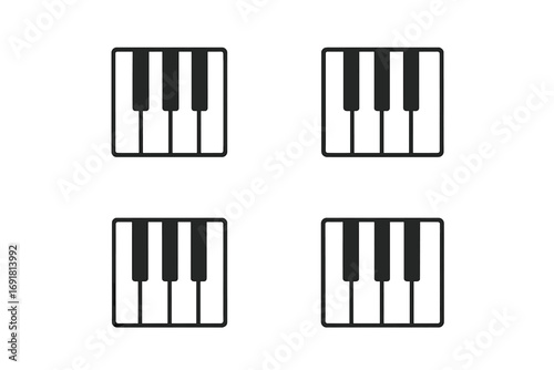 Piano keyboard icon set for music design. Minimalist vector graphic symbol for app button or logo. Simple flat illustration of musical instrument keys for web or print.