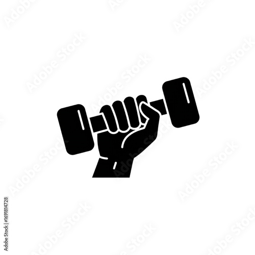 Hand Holding Dumbbell Silhouette Icon – Black Solid Minimalist Fitness Training Symbol for Logo and Design