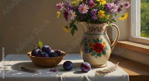 Wallpaper Mural Still life with flowers and plums Torontodigital.ca