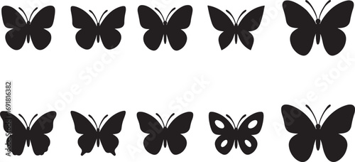 Collection of black butterfly silhouettes on white background