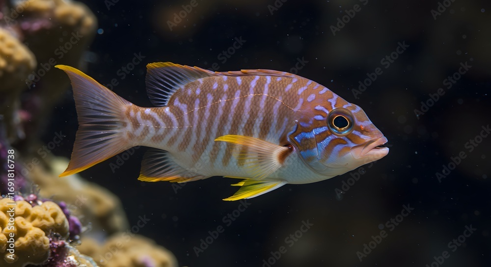 Striped fish coral reef
