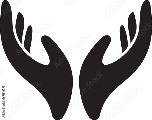 Cupped Hands Silhouette Charity Donation Support Care & Offering Vector Icon
