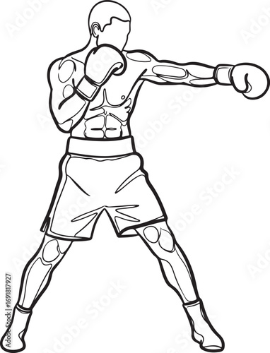 Line Drawing of a Boxer Throwing a Punch boxing fighter