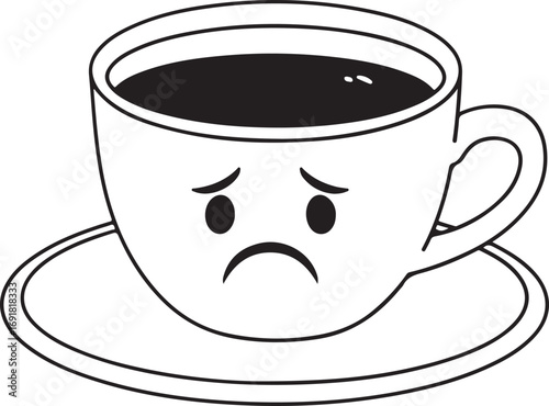 Sad Coffee Cup with Face on Saucer sad face unhappy