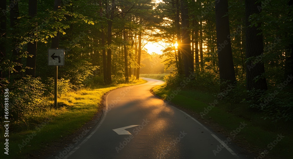 Obraz premium Sunlight path winding road forest