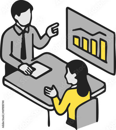 isometric vector illustration of business person doing job