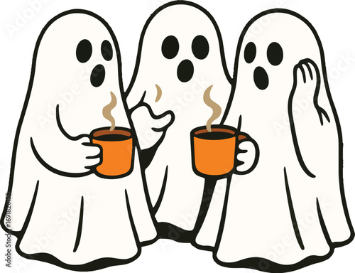 Ghosts gossiping and Having Coffee Illustration