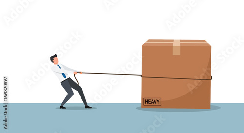 Man Pulling Heavy Cardboard Box with Rope