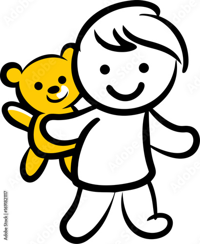 Adorable child embraces teddy bear friend with love and joy, a sweet image for childhood, toys, and friendship