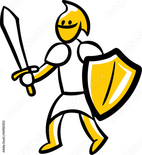 Brave cartoon knight with sword and shield ready for epic battles and heroic quests