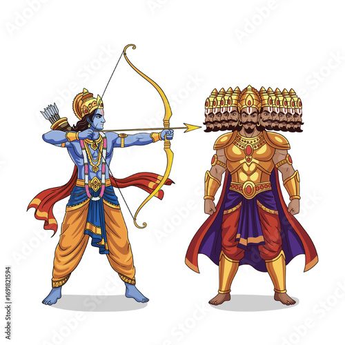 Loard Rama Shooting Ravana dussehra Illustration