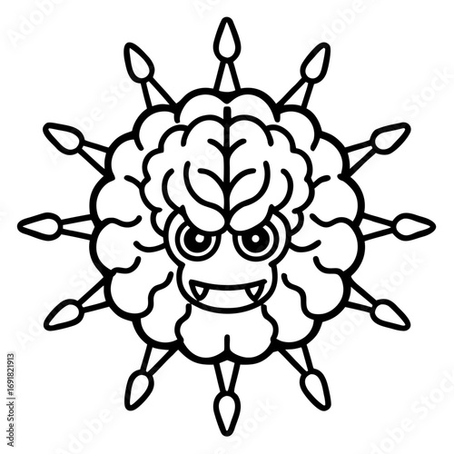 Brain Monster Character, a Spiky Fantasy Creature and Alien Vector