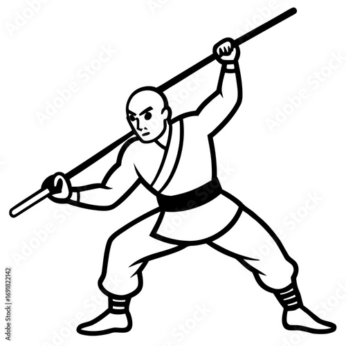 Powerful Monk Mascot with Fire Aura, a Martial Arts Vector Logo