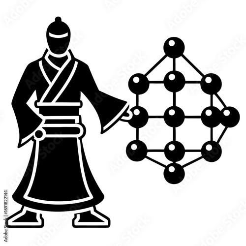 Asian Master Strategist, a Vector Icon of Wisdom, Network, and Strategy