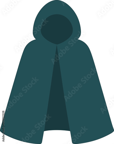Simple Flat Dark Teal Hooded Cape Robe Outfit Costume Apparel