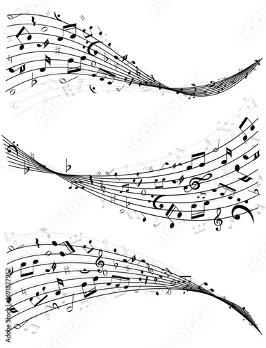 Abstract musical notes flowing waves dynamic melodic lines sheet music design elements
