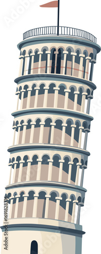 Leaning tower in Pisa stands tall isolated on transparent background. Vector illustration.