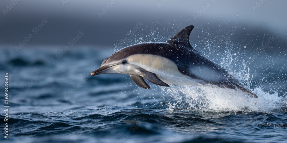 Fototapeta premium Dolphin jumping out of the water with splashing waves