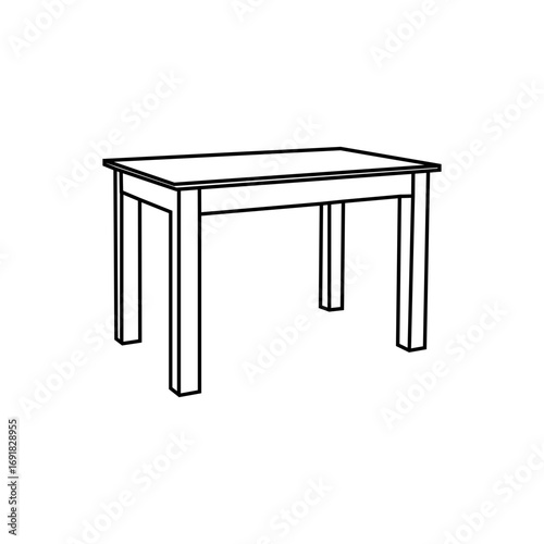A clean, minimalist line drawing of a rectangular dining table.
