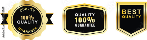 Three black and gold quality guarantee badges seal