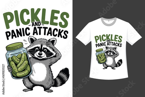 Pickles And Panic At Tacks A Funny raccoon holding a jar of pickles Western-Style Illustration