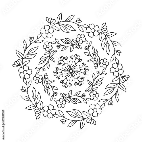 Blooming patterns of sacred mandala coloring book page