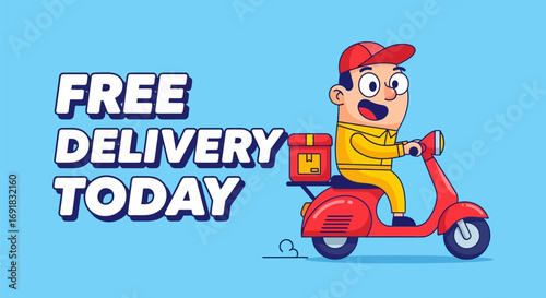 Happy Delivery Man on Red Scooter with Package