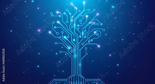 Modern tech tree with digital circuit design for data concepts theme