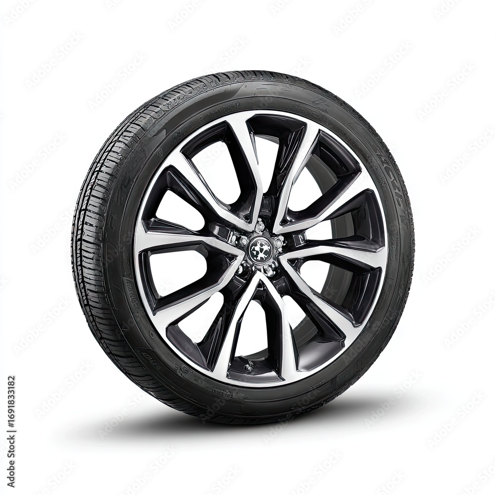 Fototapeta premium Car Wheel with Black and Silver Rim