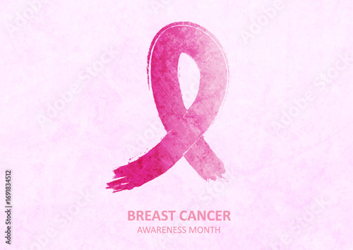 Breast cancer awareness month. Grunge background and watercolor pink ribbon tape. Women healthcare abstract vector design