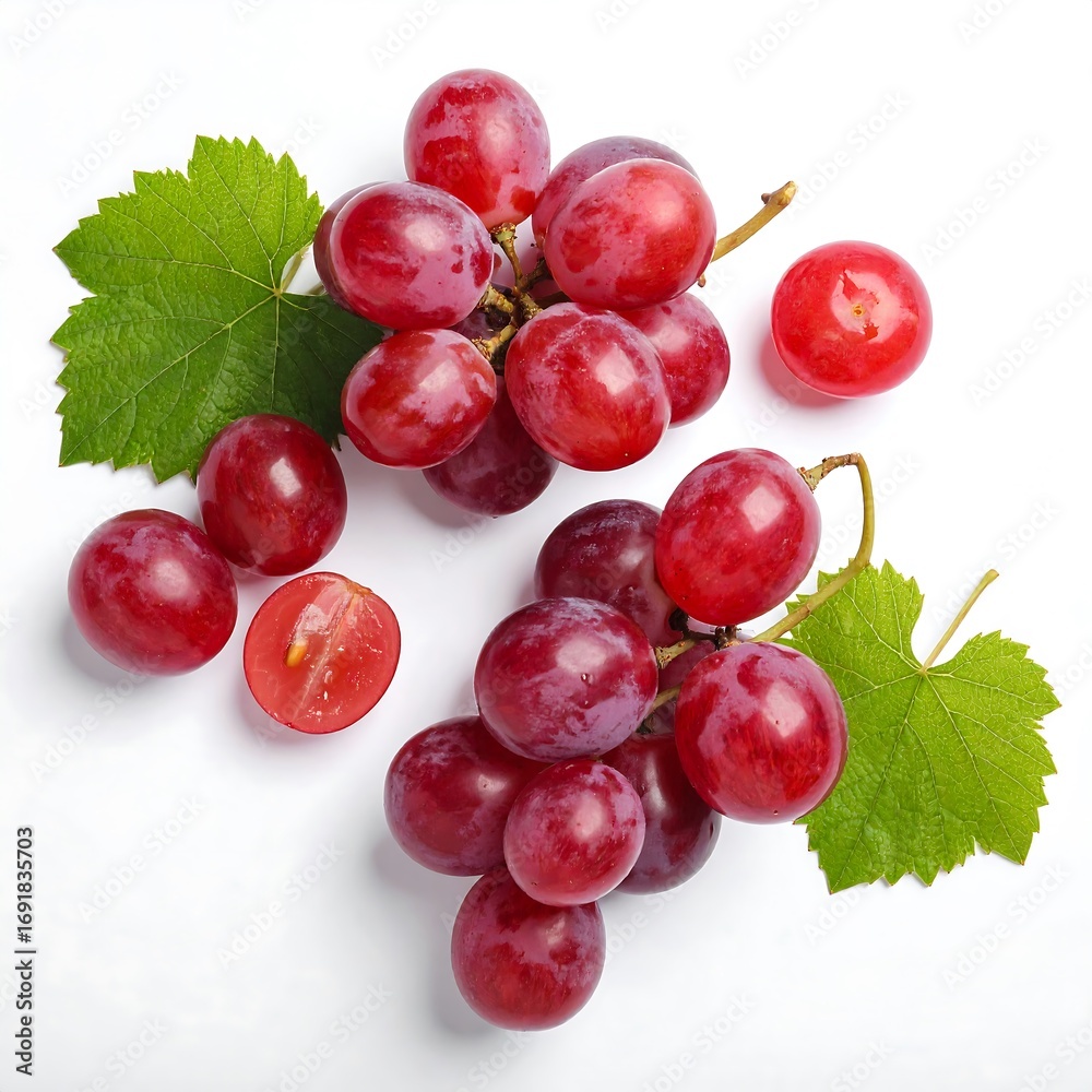 Fototapeta premium Red grapes with leaves