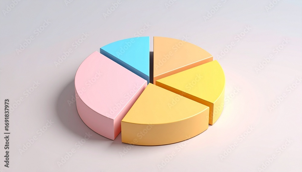 Obraz premium 3D pie chart with six pastel segments and shadow depth