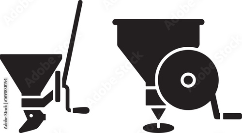 Hand crank seed spreader icon set silhouette vector