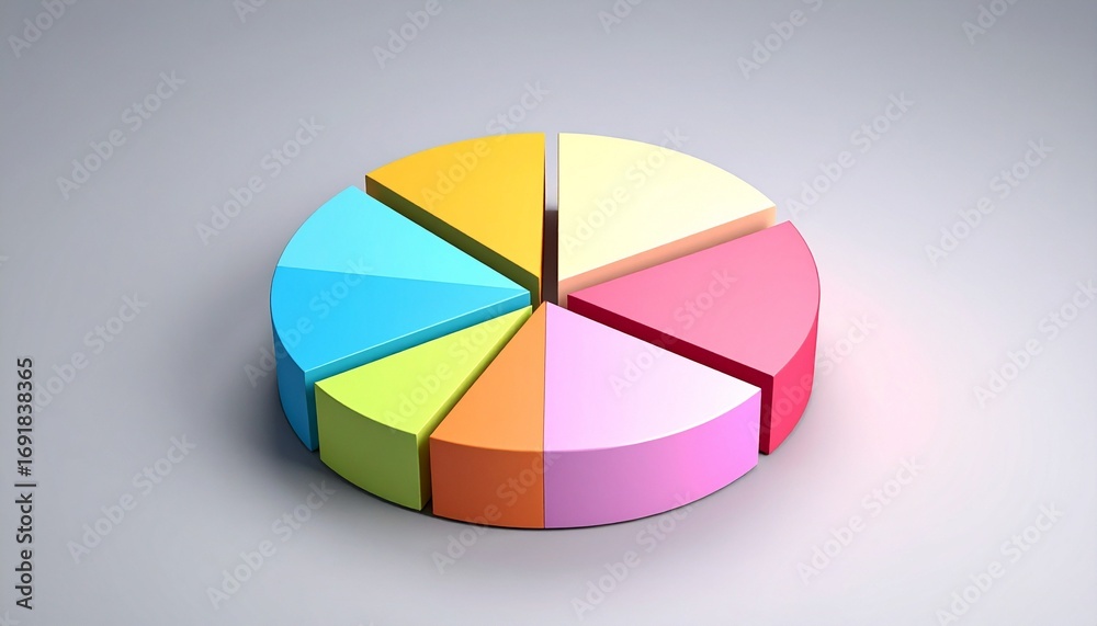 Obraz premium 3D pie chart with six pastel segments and shadow depth
