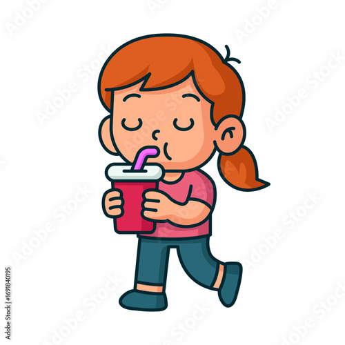 Cartoon girl drinking smoothie vector illustration