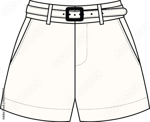 Fashion illustration of belted shorts with a buckle and belt loops drawing sketch