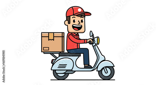 Delivery Person Riding Scooter with Package Cartoon Illustration