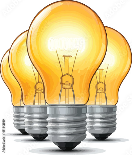 Bright ideas ignite a collection of illuminated light bulbs representing innovation, creativity, and problem-solving concepts