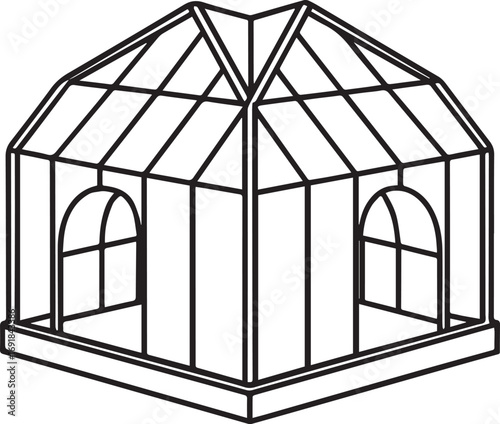 greenhouse outline vector illustration line art