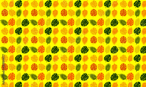Vibrant Tropical Leaf Pattern on Yellow Background