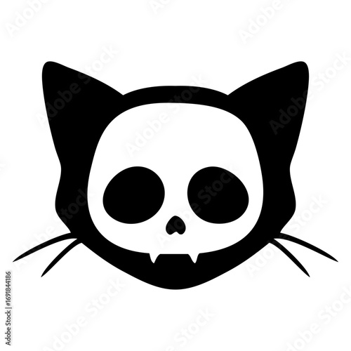 Logo con silueta de cabeza de gato con calavera para tarjetas y felicitaciones de Halloween 
