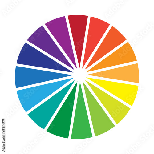 Colorful color wheel. Palette chart Vector. Spectrum arrangement graphic. Radial rainbow circle. EPS 10.