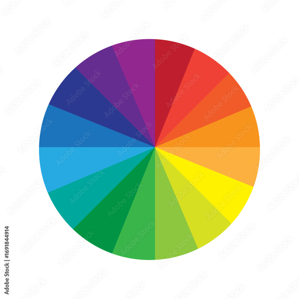 Fototapeta premium Colorful color wheel. Palette chart Vector. Spectrum arrangement graphic. Radial rainbow circle. EPS 10.