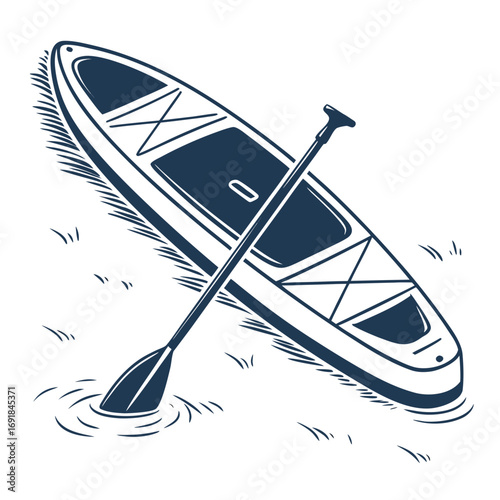 Stand up paddleboard and paddle floating on water surface illustration water sport