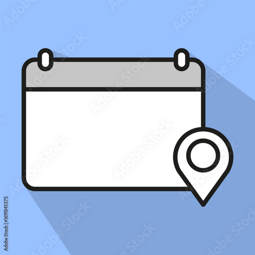 Calendar location icon. Event address symbol. GPS pin Vector graphic. Blue background illustration. EPS 10.