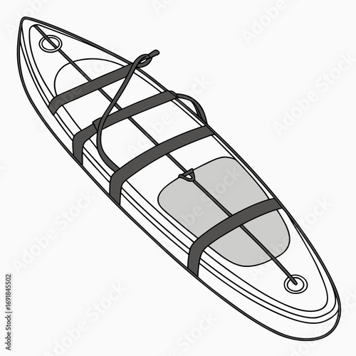 Stand Up Paddleboard With Straps And Grey Pads On White Keywords: stand up paddleboard, sup