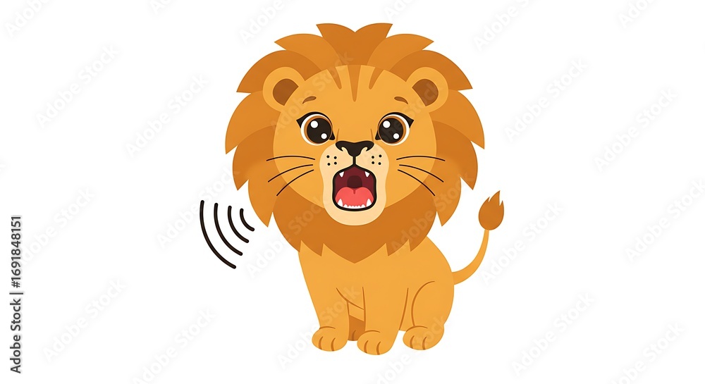 Fototapeta premium Cartoon Lion Roaring on White Background in Vector Illustration