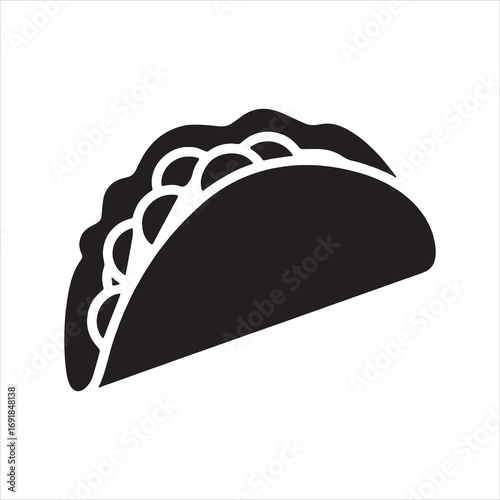 Taco silhouette. The image shows a black silhouette of a taco, a Mexican dish consisting of a tortilla wrap. Vector clipart illustration design.