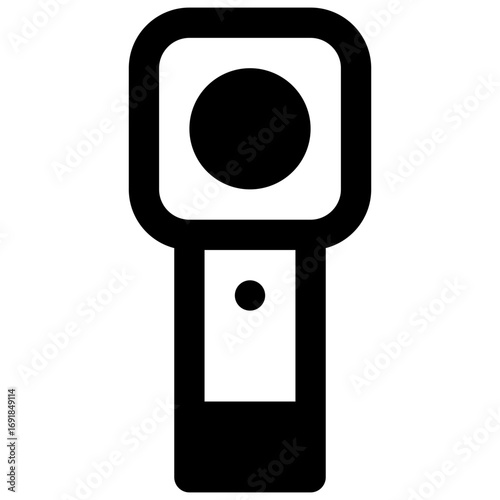 VR camera. Outlined stroke vector icon with black-filled details.